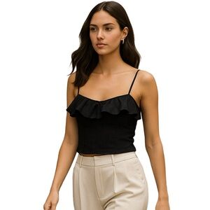 Guess Elegant Black Ruffle Top Smocked V-Neckline